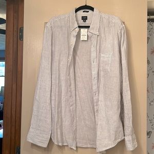 NWT J. Crew Men’s XL Slim untucked, linen, striped grey dress shirt.